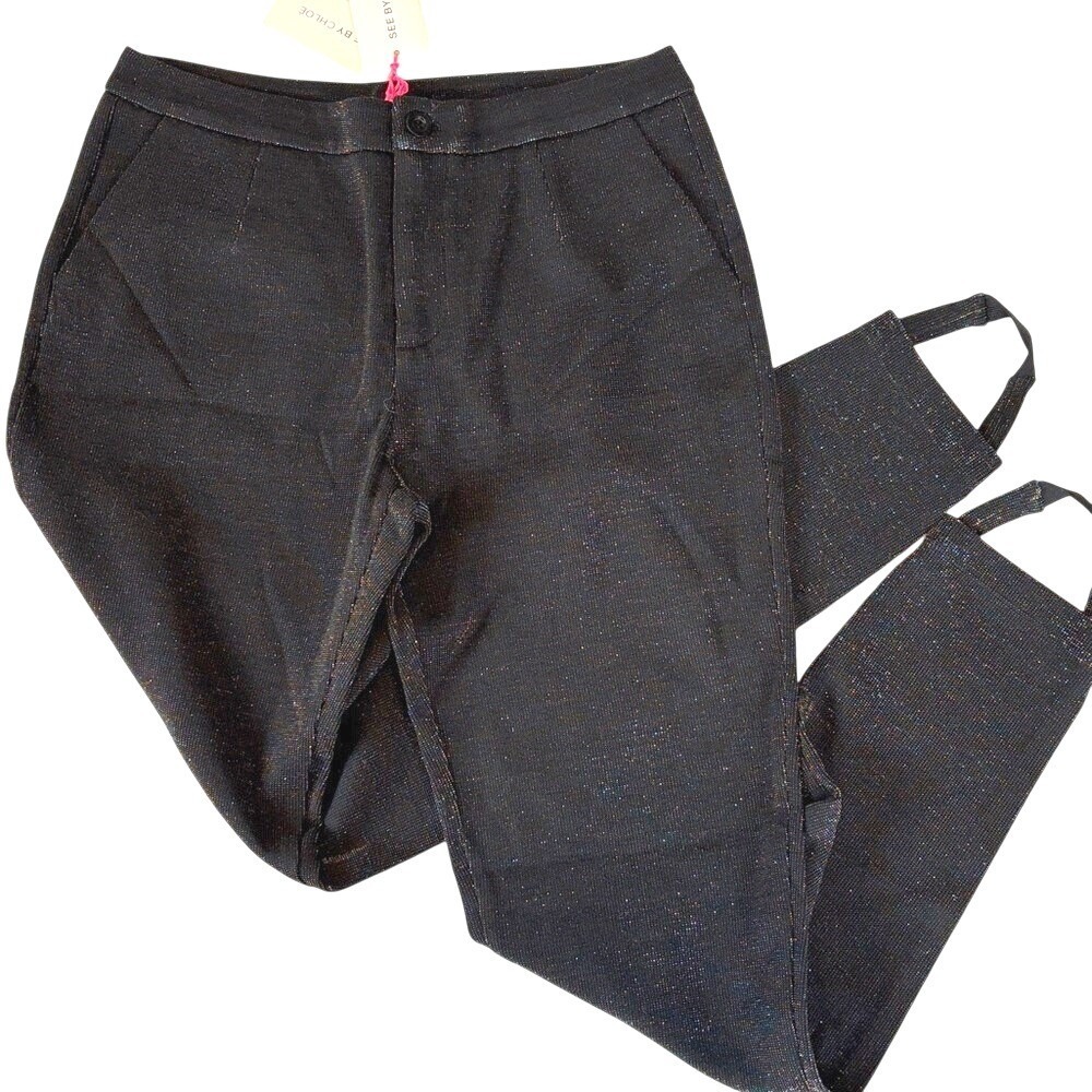 New See By Chlo Black Glitter Knit Pants 44 Downtown Edgy Club Dark